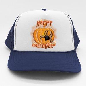 Happy Halloween Spiderweb Pumpkin Trucker Hat