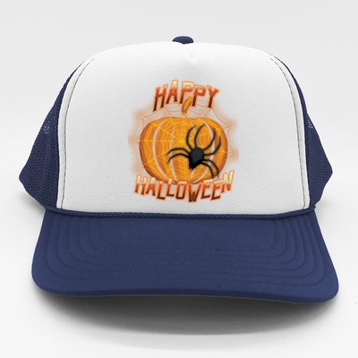 Happy Halloween Spiderweb Pumpkin Trucker Hat