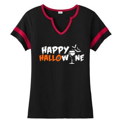 Happy Hallowine Funny Halloween Ladies Halftime Notch Neck Tee