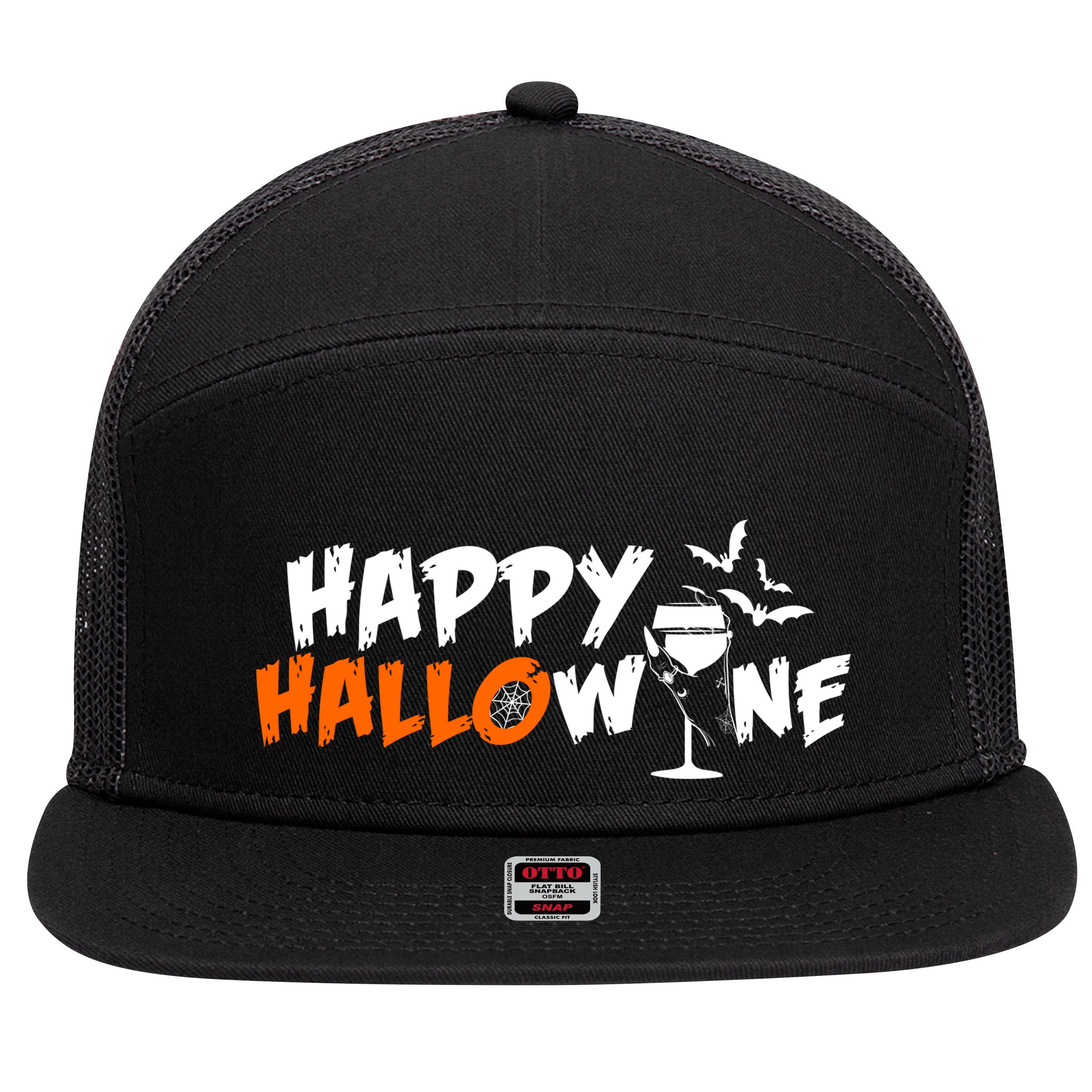 Happy Hallowine Funny Halloween 7 Panel Mesh Trucker Snapback Hat
