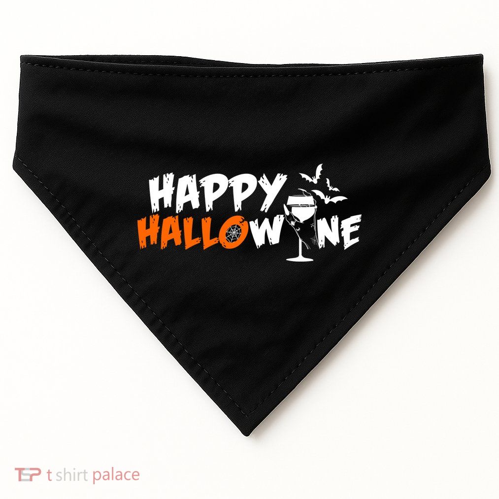 Happy Hallowine Funny Halloween USA-Made Doggie Bandana