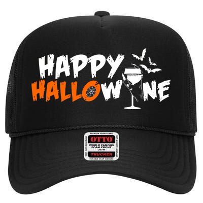 Happy Hallowine Funny Halloween High Crown Mesh Back Trucker Hat