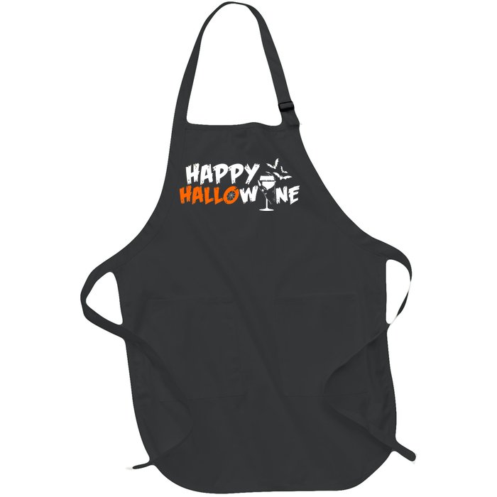 Happy Hallowine Funny Halloween Full-Length Apron With Pockets