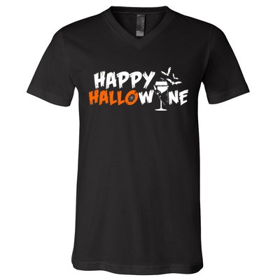 Happy Hallowine Funny Halloween V-Neck T-Shirt