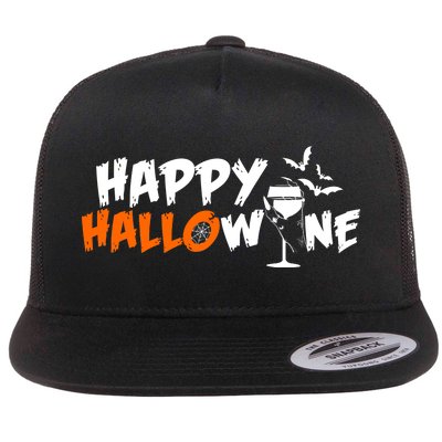 Happy Hallowine Funny Halloween Flat Bill Trucker Hat