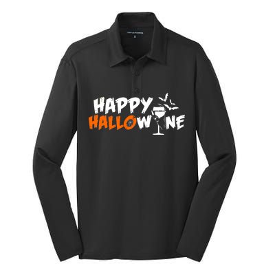 Happy Hallowine Funny Halloween Silk Touch Performance Long Sleeve Polo