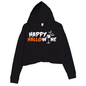 Happy Hallowine Funny Halloween Crop Fleece Hoodie