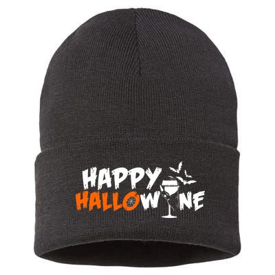 Happy Hallowine Funny Halloween Sustainable Knit Beanie