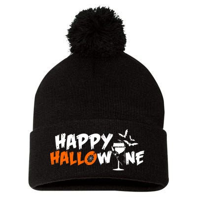 Happy Hallowine Funny Halloween Pom Pom 12in Knit Beanie