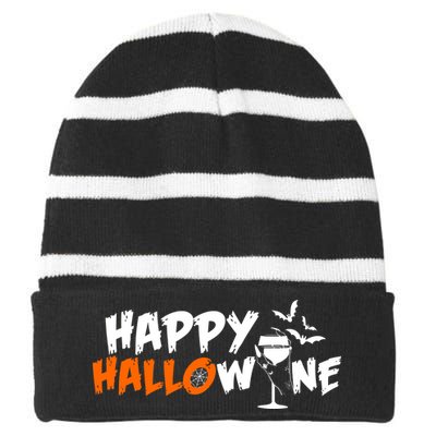 Happy Hallowine Funny Halloween Striped Beanie with Solid Band