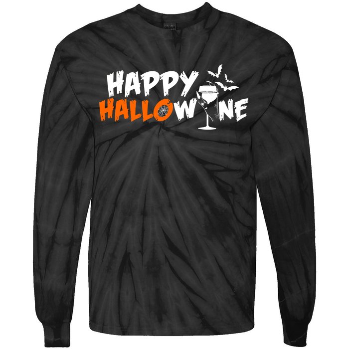 Happy Hallowine Funny Halloween Tie-Dye Long Sleeve Shirt