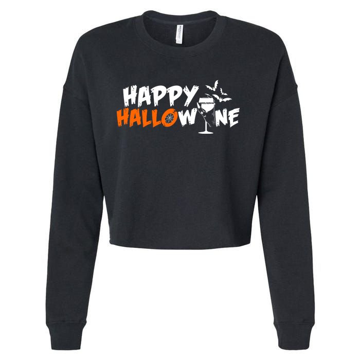 Happy Hallowine Funny Halloween Cropped Pullover Crew