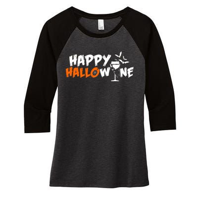 Happy Hallowine Funny Halloween Women's Tri-Blend 3/4-Sleeve Raglan Shirt