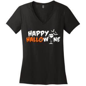 Happy Hallowine Funny Halloween Women's V-Neck T-Shirt