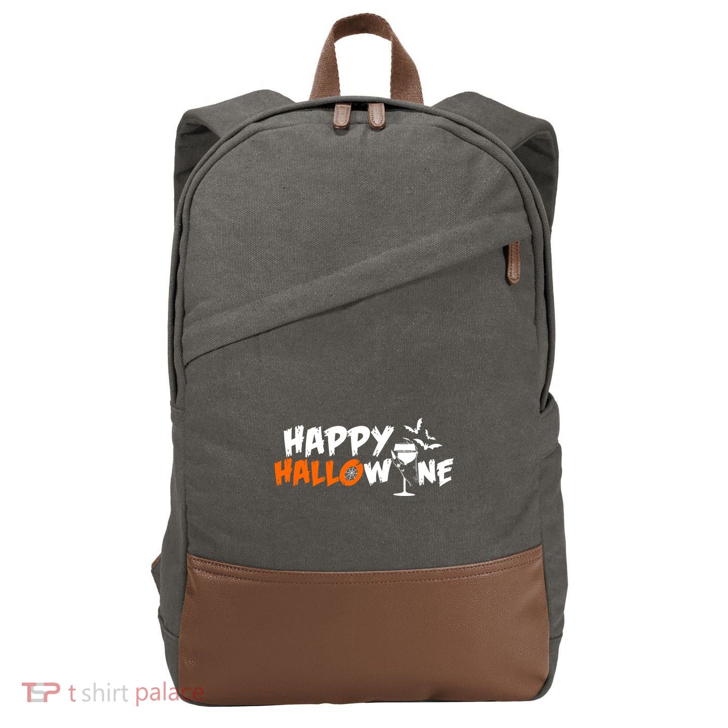 Happy Hallowine Funny Halloween Cotton Canvas Backpack