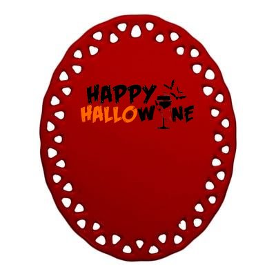 Happy Hallowine Funny Halloween Ceramic Oval Ornament