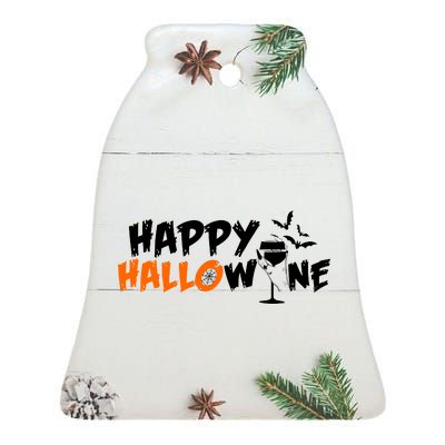 Happy Hallowine Funny Halloween Ceramic Bell Ornament