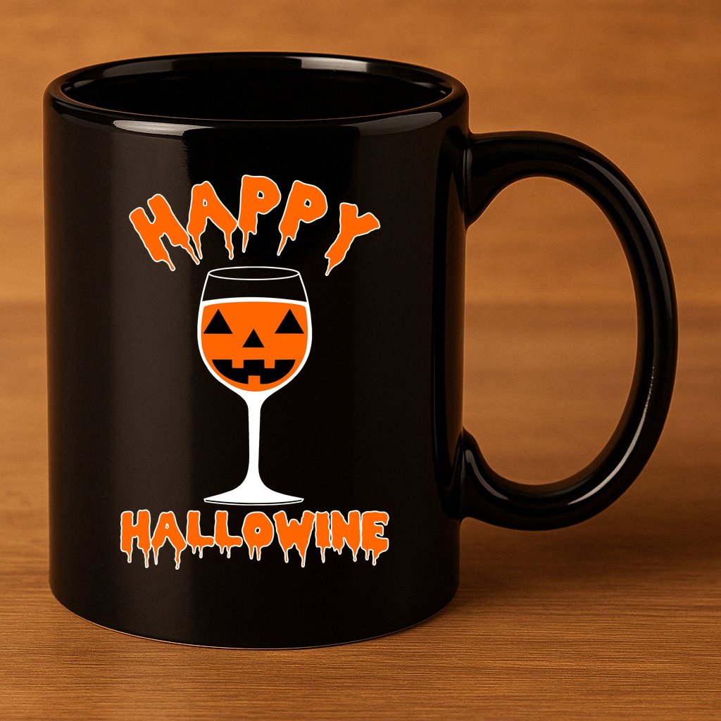 Happy Hallowine Funny Halloween Wine 11oz C Handle Ceramic Mug