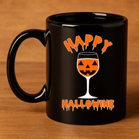 Happy Hallowine Funny Halloween Wine 11oz C Handle Ceramic Mug