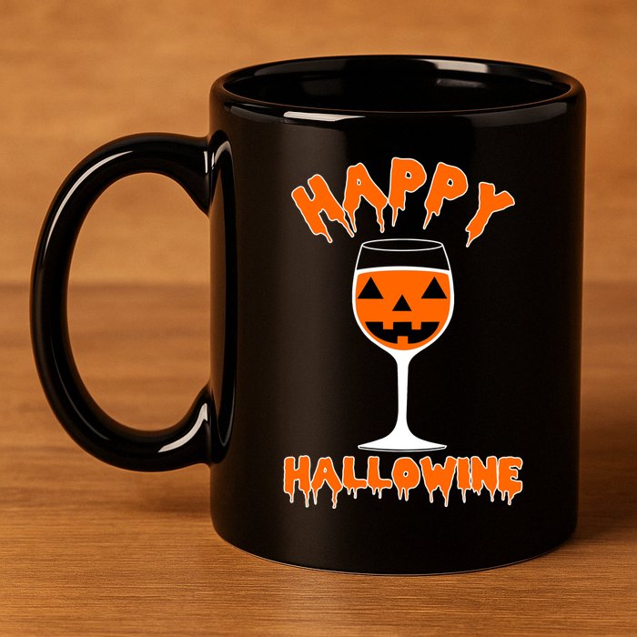 Happy Hallowine Funny Halloween Wine 11oz C Handle Ceramic Mug
