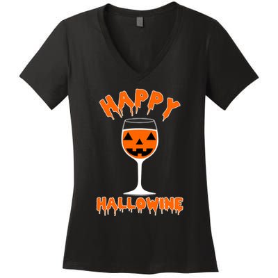 Happy Hallowine Funny Halloween Wine Women's V-Neck T-Shirt