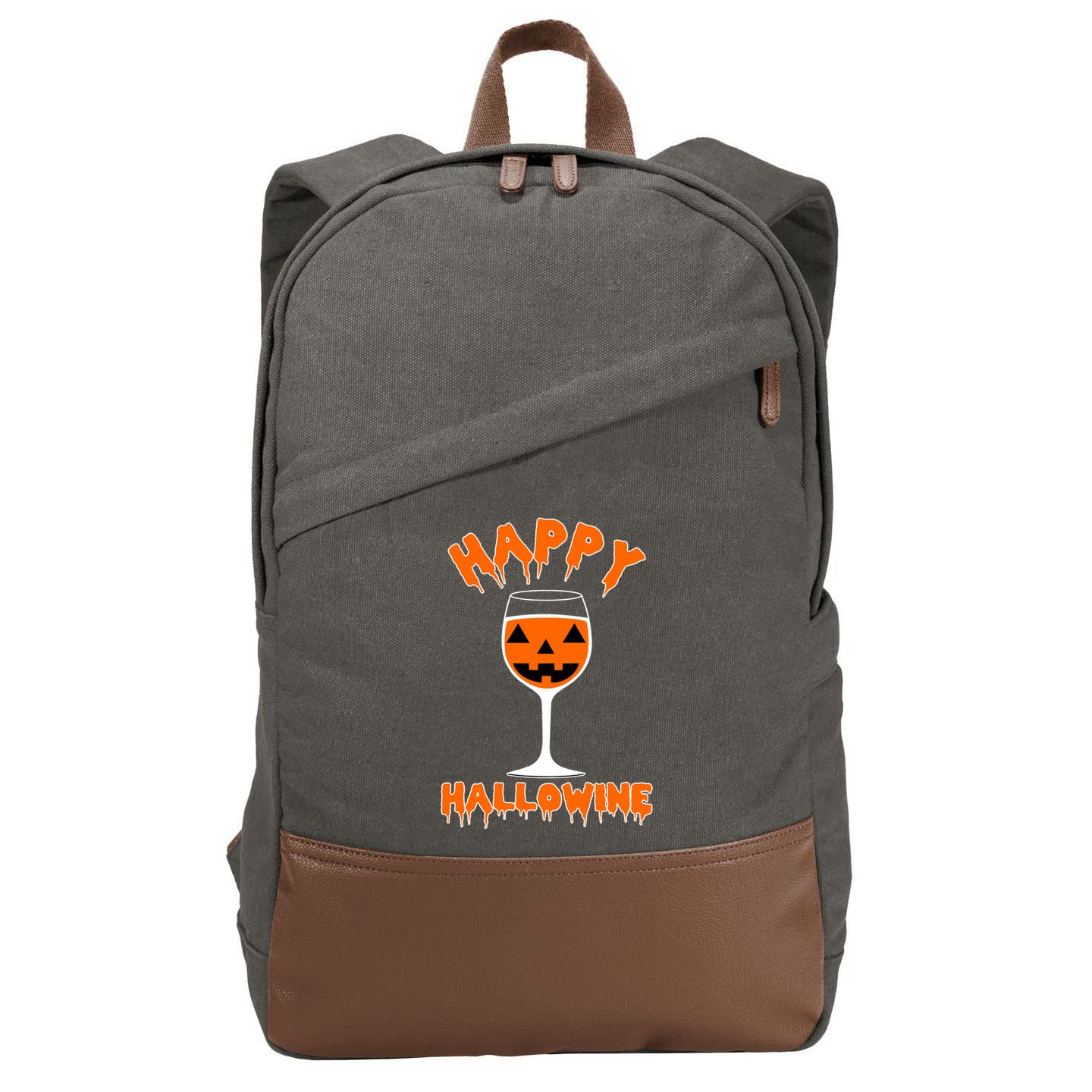 Happy Hallowine Funny Halloween Wine Cotton Canvas Backpack