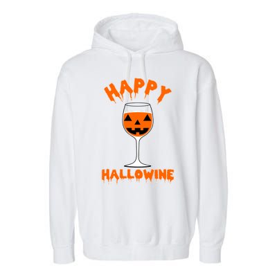 Happy Hallowine Funny Halloween Wine Garment-Dyed Fleece Hoodie