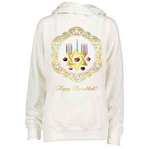 Happy Hanukkah Womens Funnel Neck Pullover Hood