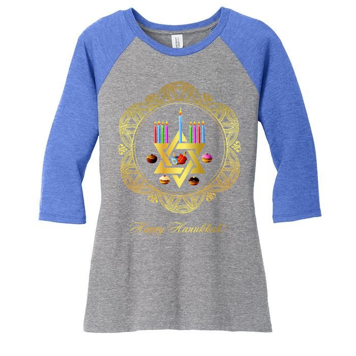 Happy Hanukkah Women's Tri-Blend 3/4-Sleeve Raglan Shirt