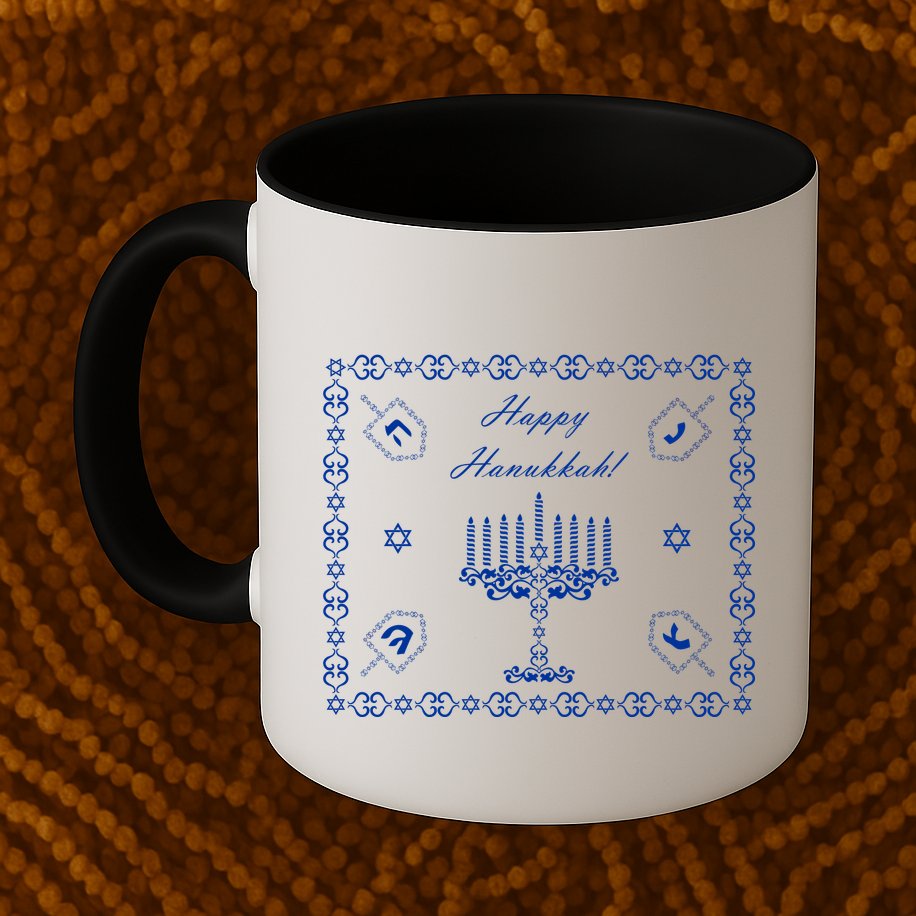 Happy Hanukkah Dreidel Jewish Star of David Mug