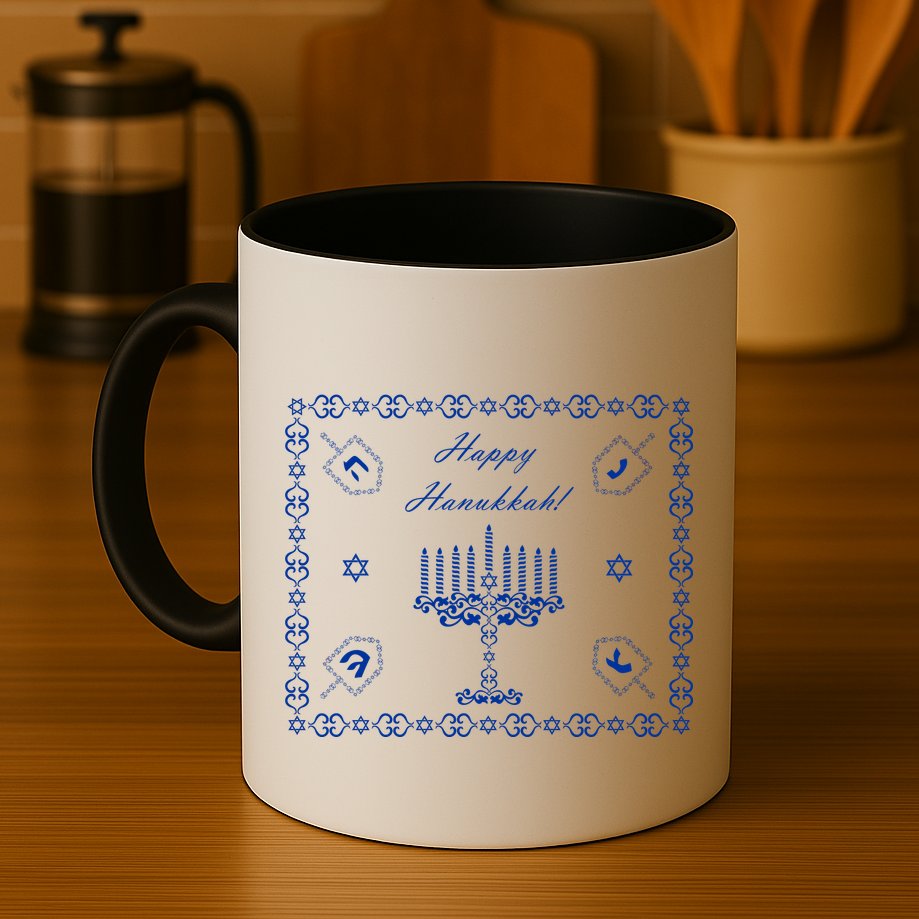 Happy Hanukkah Dreidel Jewish Star of David Mug