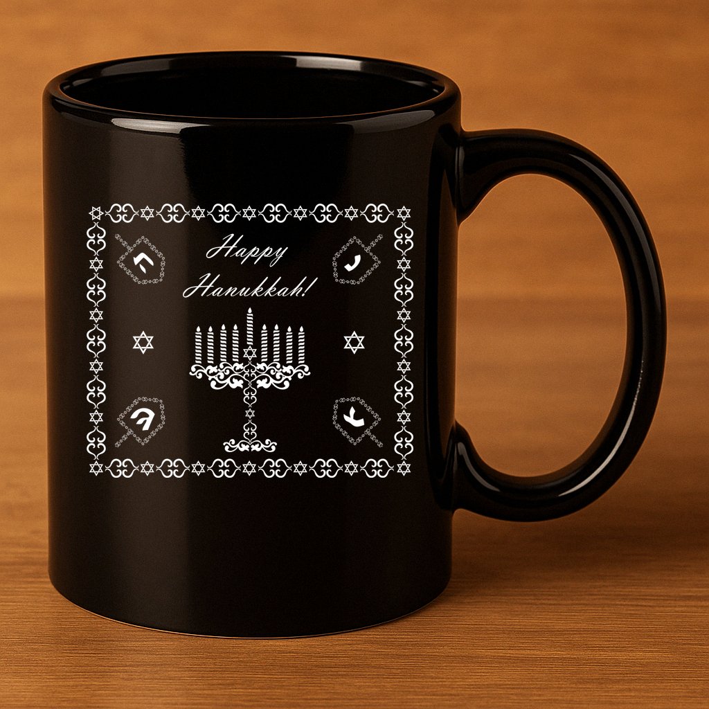 Happy Hanukkah Dreidel Jewish Star of David 11oz C Handle Ceramic Mug