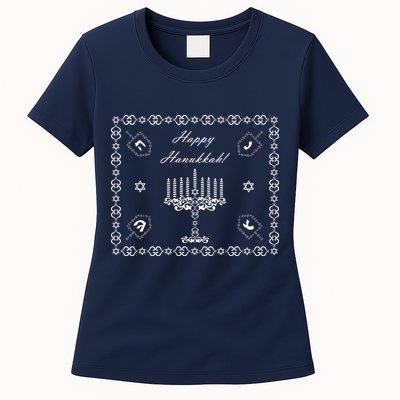 Happy Hanukkah Dreidel Jewish Star of David Womens T-Shirt