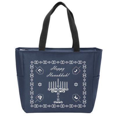 Happy Hanukkah Dreidel Jewish Star of David Zip Tote Bag