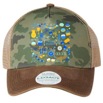 Happy Hanukkah Dreidel Star of David Menorah Mashup Legacy Tie Dye Trucker Hat