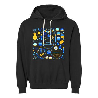 Happy Hanukkah Dreidel Star of David Menorah Mashup Garment-Dyed Fleece Hoodie