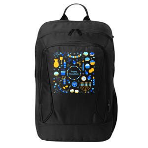 Happy Hanukkah Dreidel Star of David Menorah Mashup City Backpack