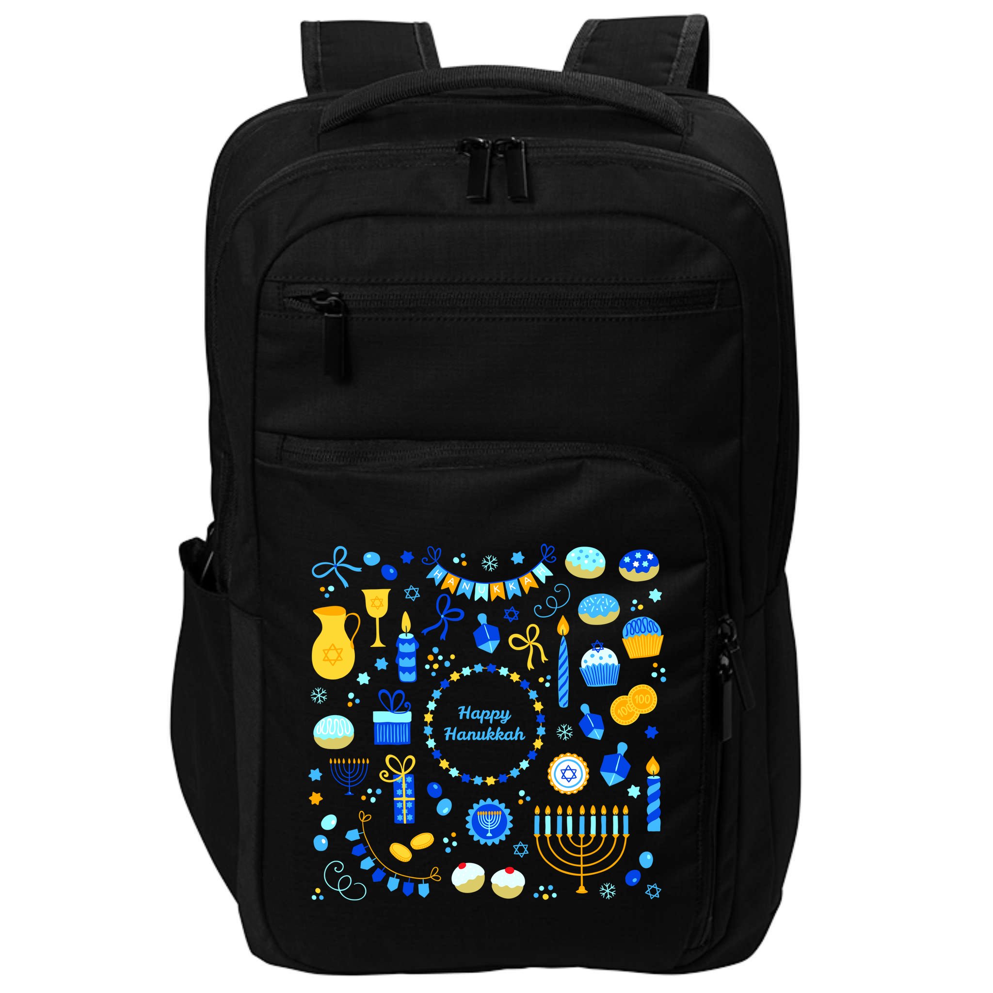 Happy Hanukkah Dreidel Star of David Menorah Mashup Impact Tech Backpack