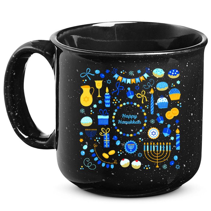 Happy Hanukkah Dreidel Star of David Menorah Mashup 15oz Campfire Ceramic Mug