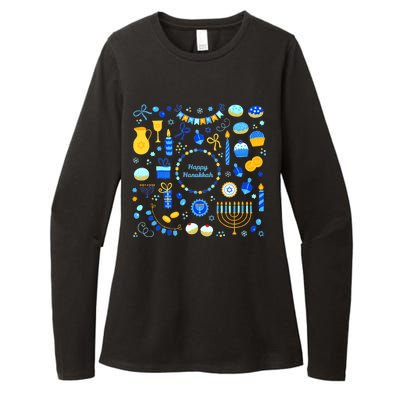 Happy Hanukkah Dreidel Star of David Menorah Mashup Womens CVC Long Sleeve Shirt