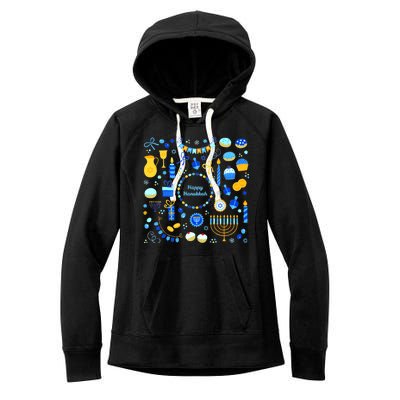 Happy Hanukkah Dreidel Star of David Menorah Mashup Women's Fleece Hoodie