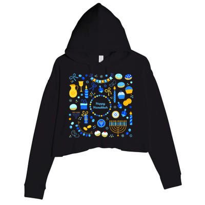 Happy Hanukkah Dreidel Star of David Menorah Mashup Crop Fleece Hoodie