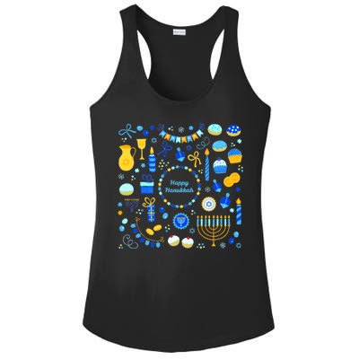 Happy Hanukkah Dreidel Star of David Menorah Mashup Ladies PosiCharge Competitor Racerback Tank