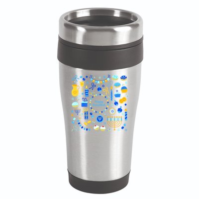 Happy Hanukkah Dreidel Star of David Menorah Mashup 16oz Travel Tumbler