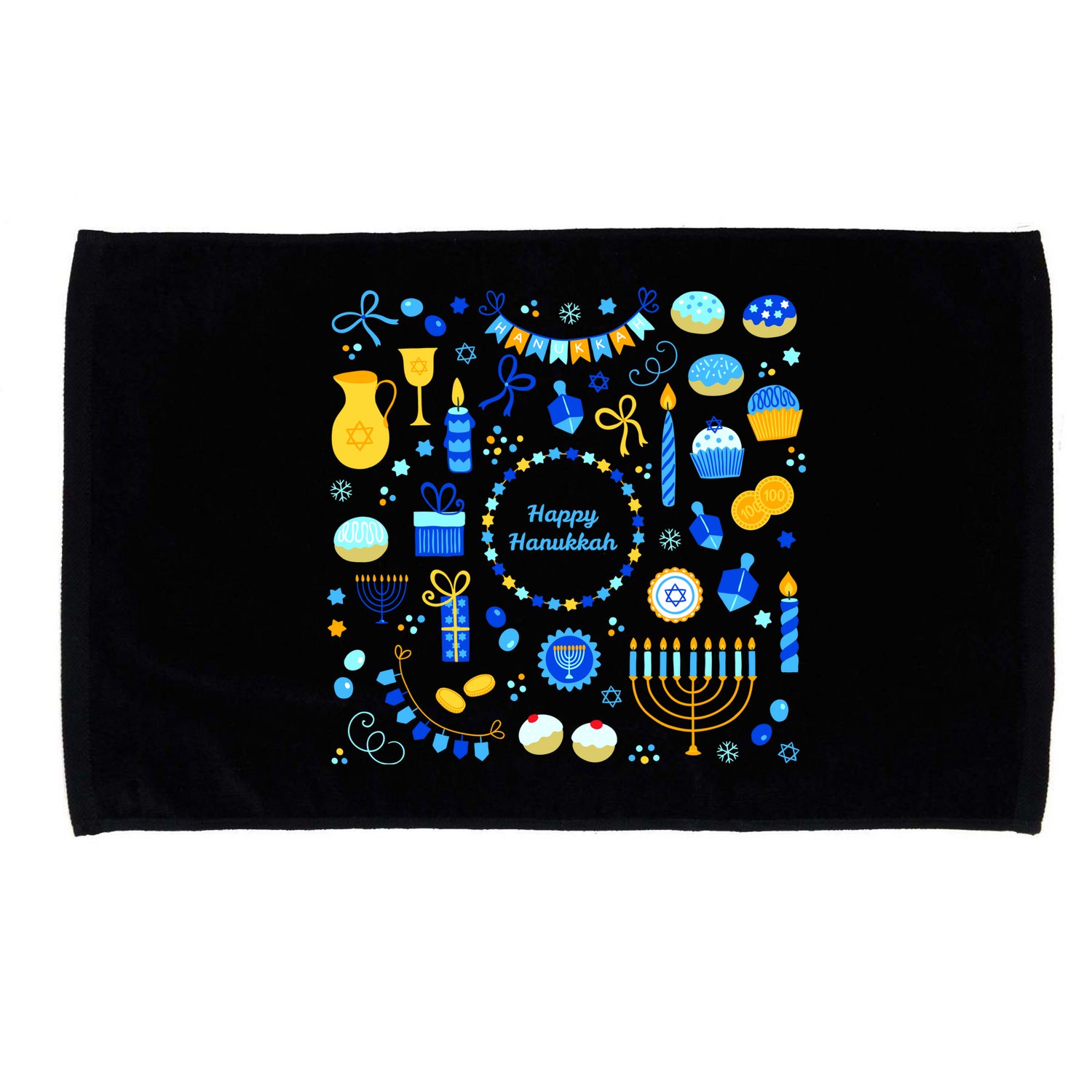 Happy Hanukkah Dreidel Star of David Menorah Mashup Microfiber Hand Towel