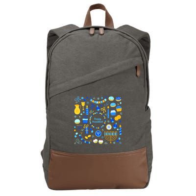 Happy Hanukkah Dreidel Star of David Menorah Mashup Cotton Canvas Backpack
