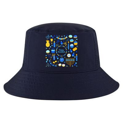 Happy Hanukkah Dreidel Star of David Menorah Mashup Cool Comfort Performance Bucket Hat