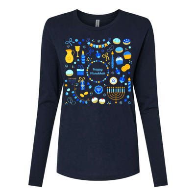 Happy Hanukkah Dreidel Star of David Menorah Mashup Womens Cotton Relaxed Long Sleeve T-Shirt