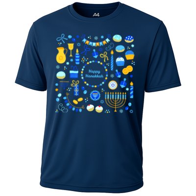 Happy Hanukkah Dreidel Star of David Menorah Mashup Performance Shirt