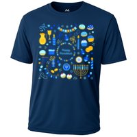 Happy Hanukkah Dreidel Star of David Menorah Mashup Cooling Performance Crew T-Shirt